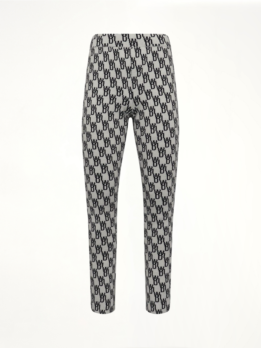 Fitted Knit Side Open Jacquard Trouser in Ivory