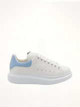 Larry Oversized Sneaker in White/Powder Blue Side View | ALEXANDER MCQUEEN