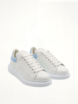 Larry Oversized Sneaker in White/Powder Blue Front View | ALEXANDER MCQUEEN