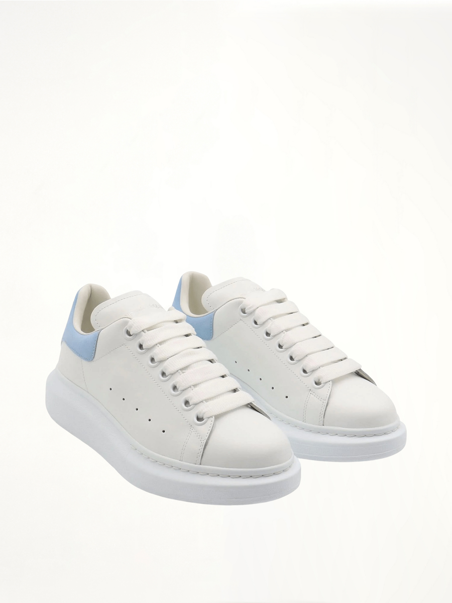 Larry Oversized Sneaker in White/Powder Blue Front View | ALEXANDER MCQUEEN