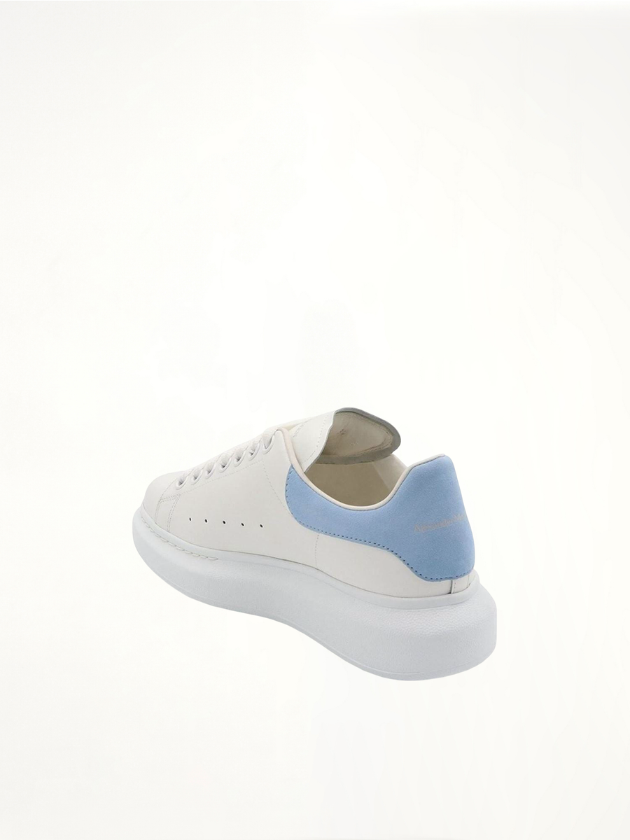 Larry Oversized Sneaker in White/Powder Blue Back View | ALEXANDER MCQUEEN