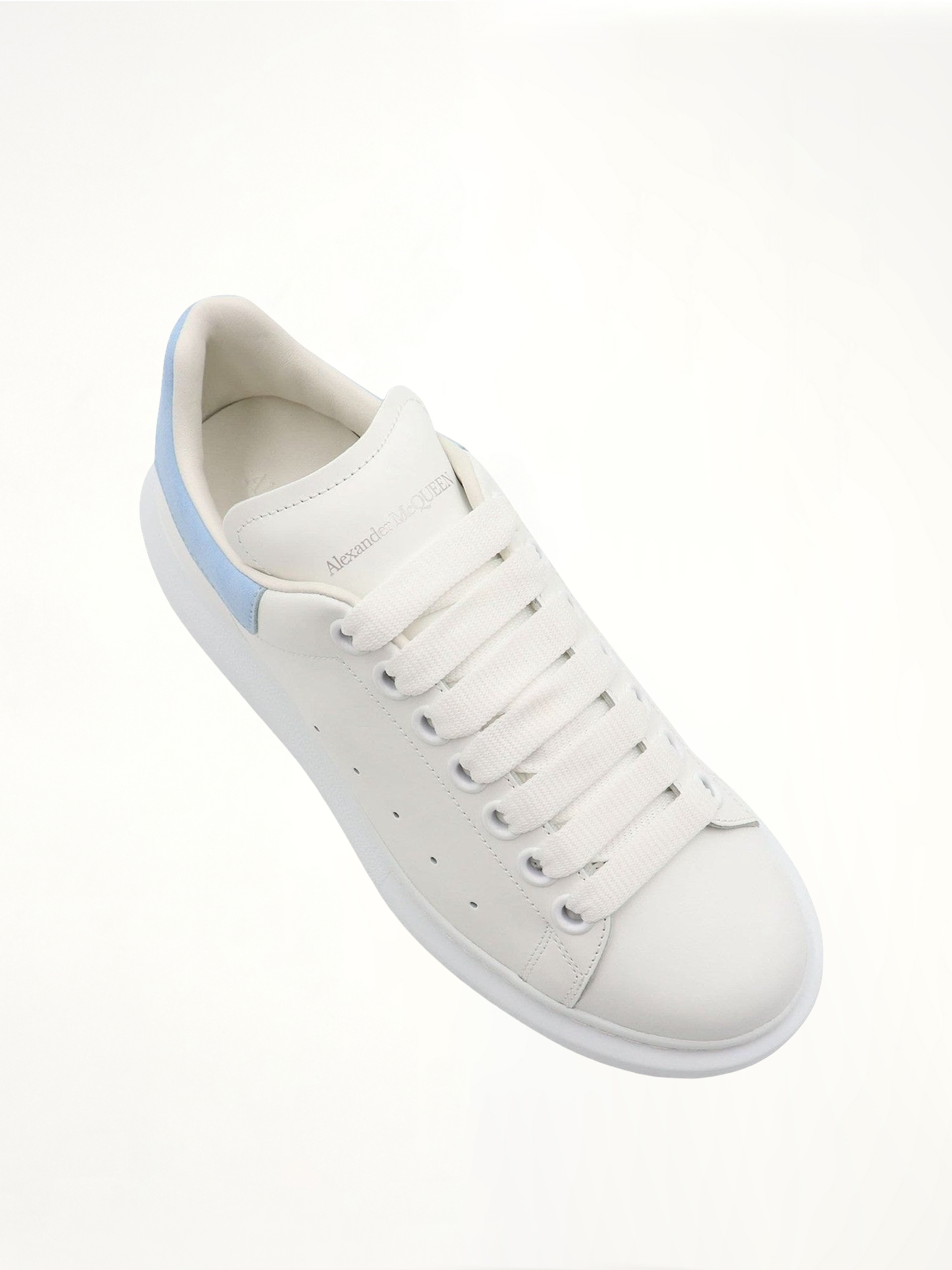 Larry Oversized Sneaker in White/Powder Blue Top View | ALEXANDER MCQUEEN