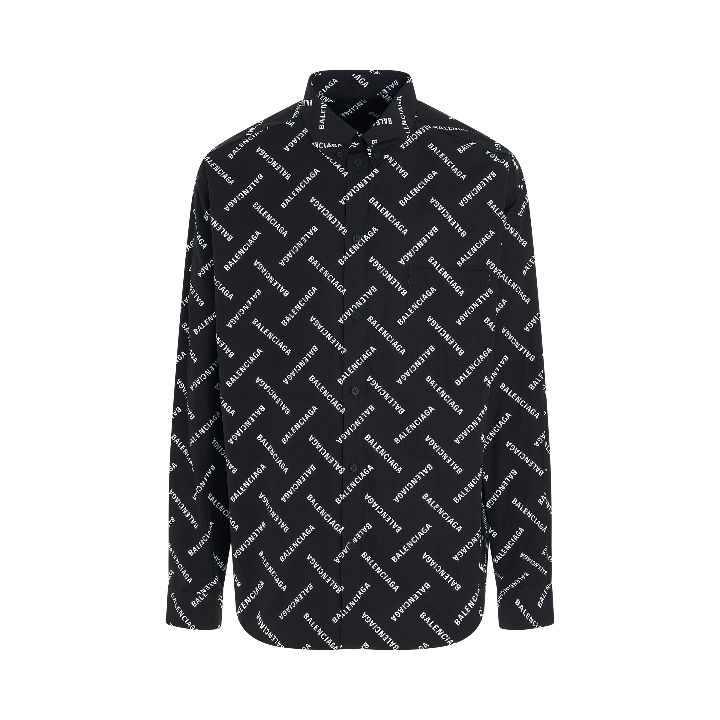 All-Over Logo Long-Sleeve Shirt in Black/White