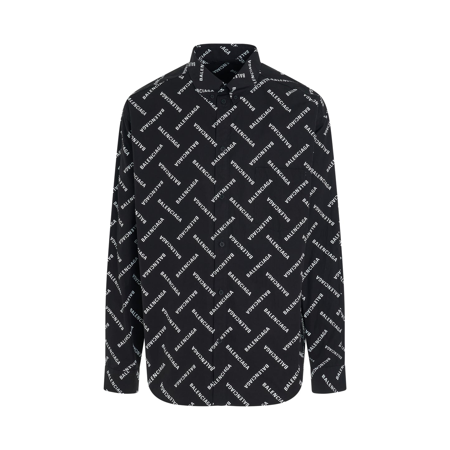 All-Over Logo Long-Sleeve Shirt in Black/White