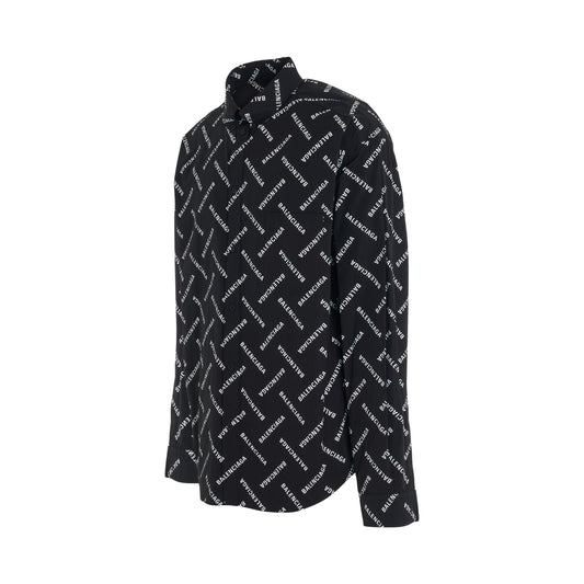 All-Over Logo Long-Sleeve Shirt in Black/White