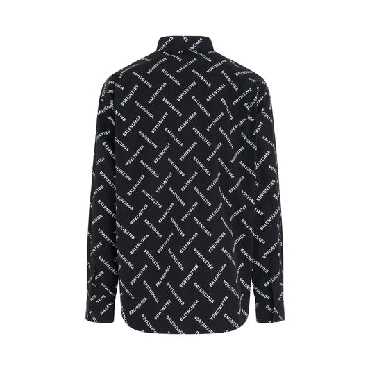 All-Over Logo Long-Sleeve Shirt in Black/White