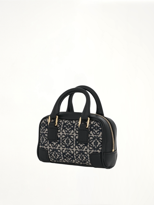 Nano Amazona Bag in Anagram Jacquard and Calfskin in Navy
