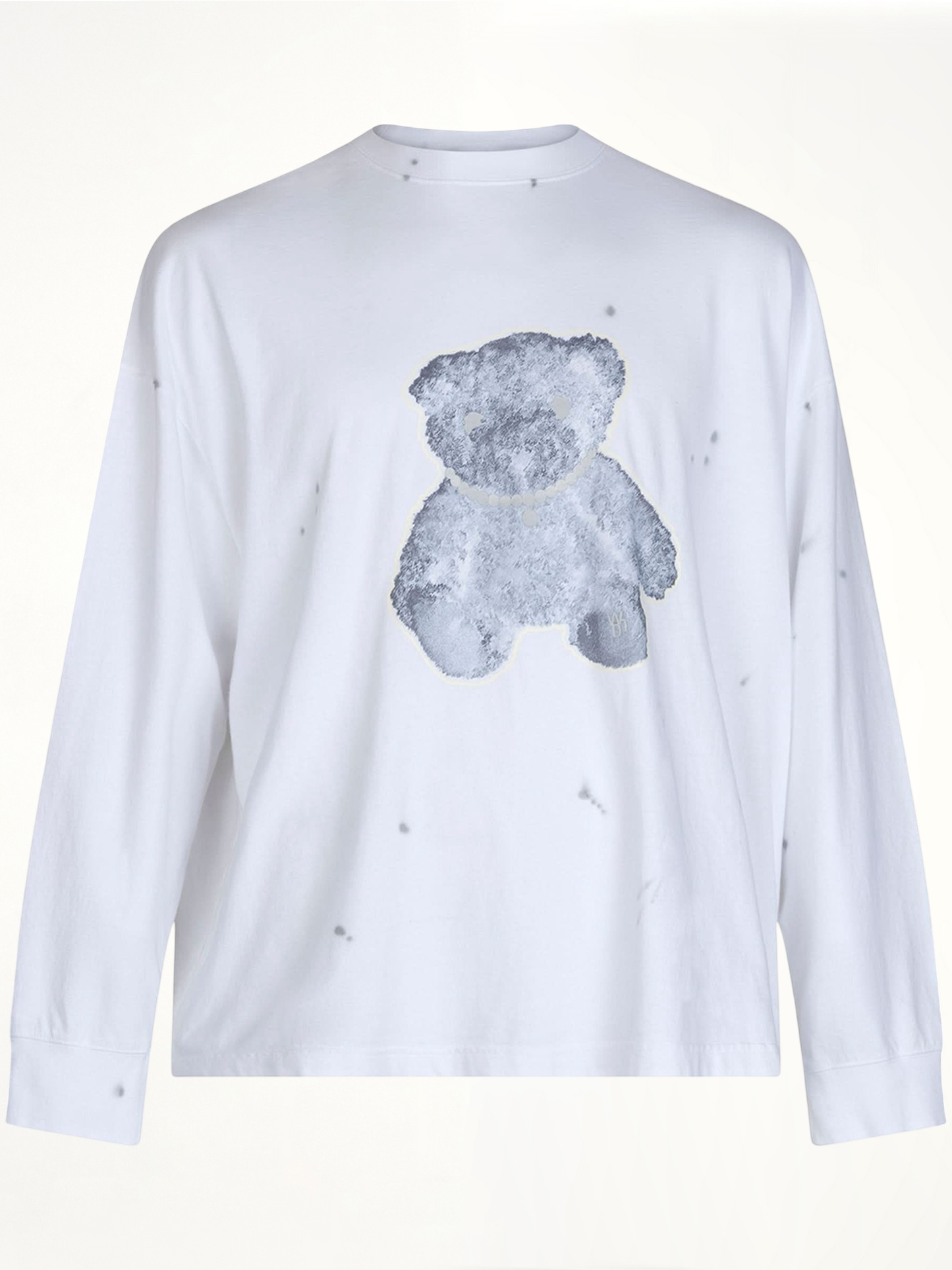 Pearl Necklace Teddy Long Sleeve T-Shirt in White