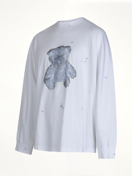 Pearl Necklace Teddy Long Sleeve T-Shirt in White