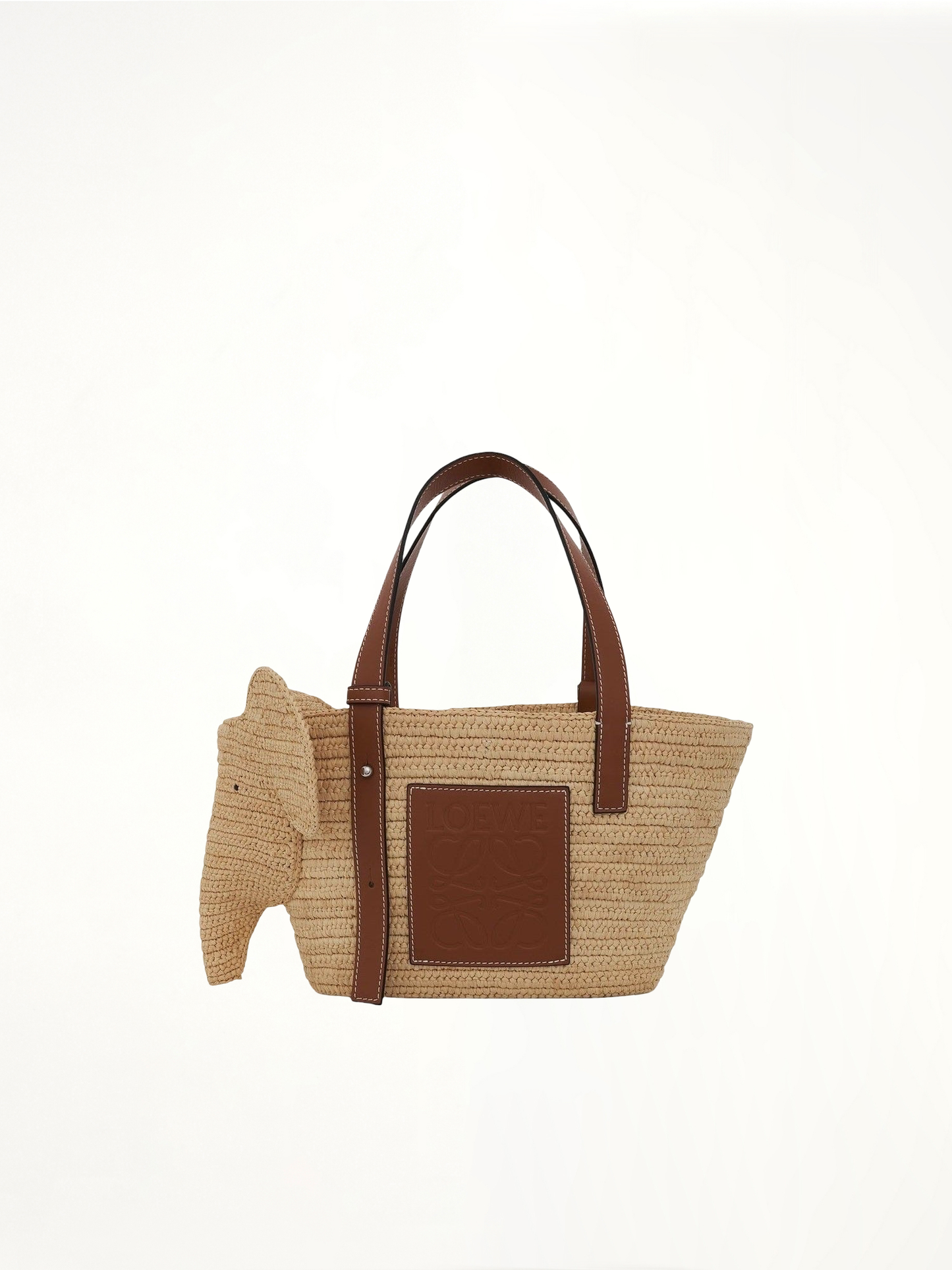 Small Elephant Basket Bag in Raffia and Calfskin in Natural/Tan