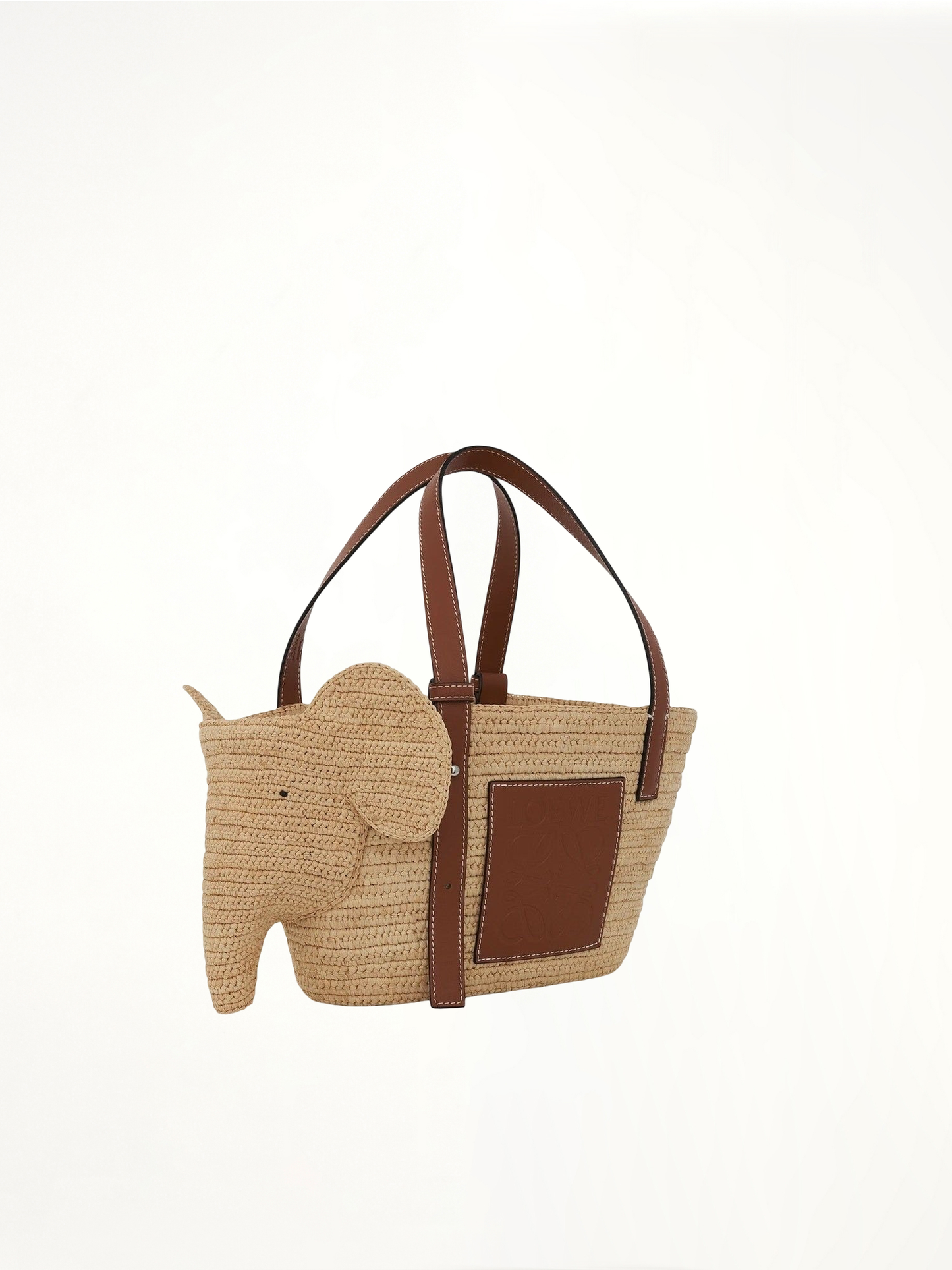 Small Elephant Basket Bag in Raffia and Calfskin in Natural/Tan