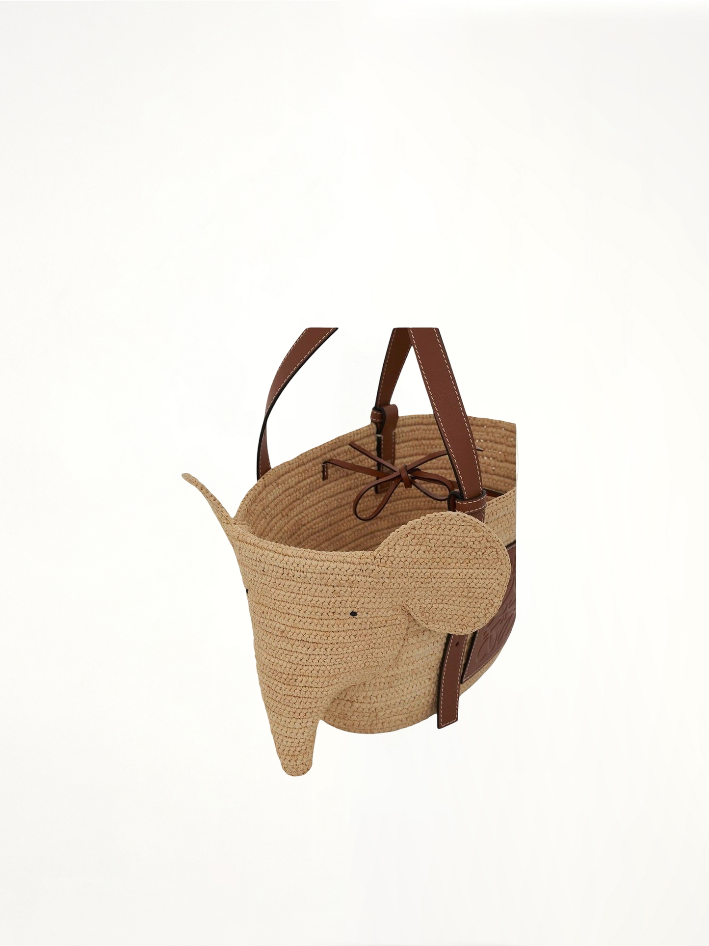 Small Elephant Basket Bag in Raffia and Calfskin in Natural/Tan