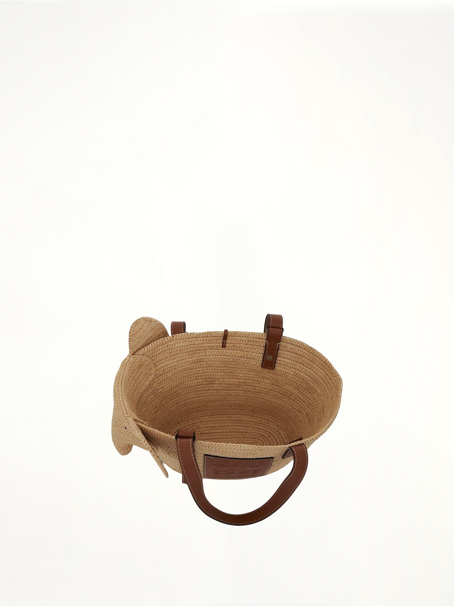 Small Elephant Basket Bag in Raffia and Calfskin in Natural/Tan