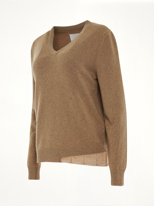 Knit V Neck Pullover in Beige