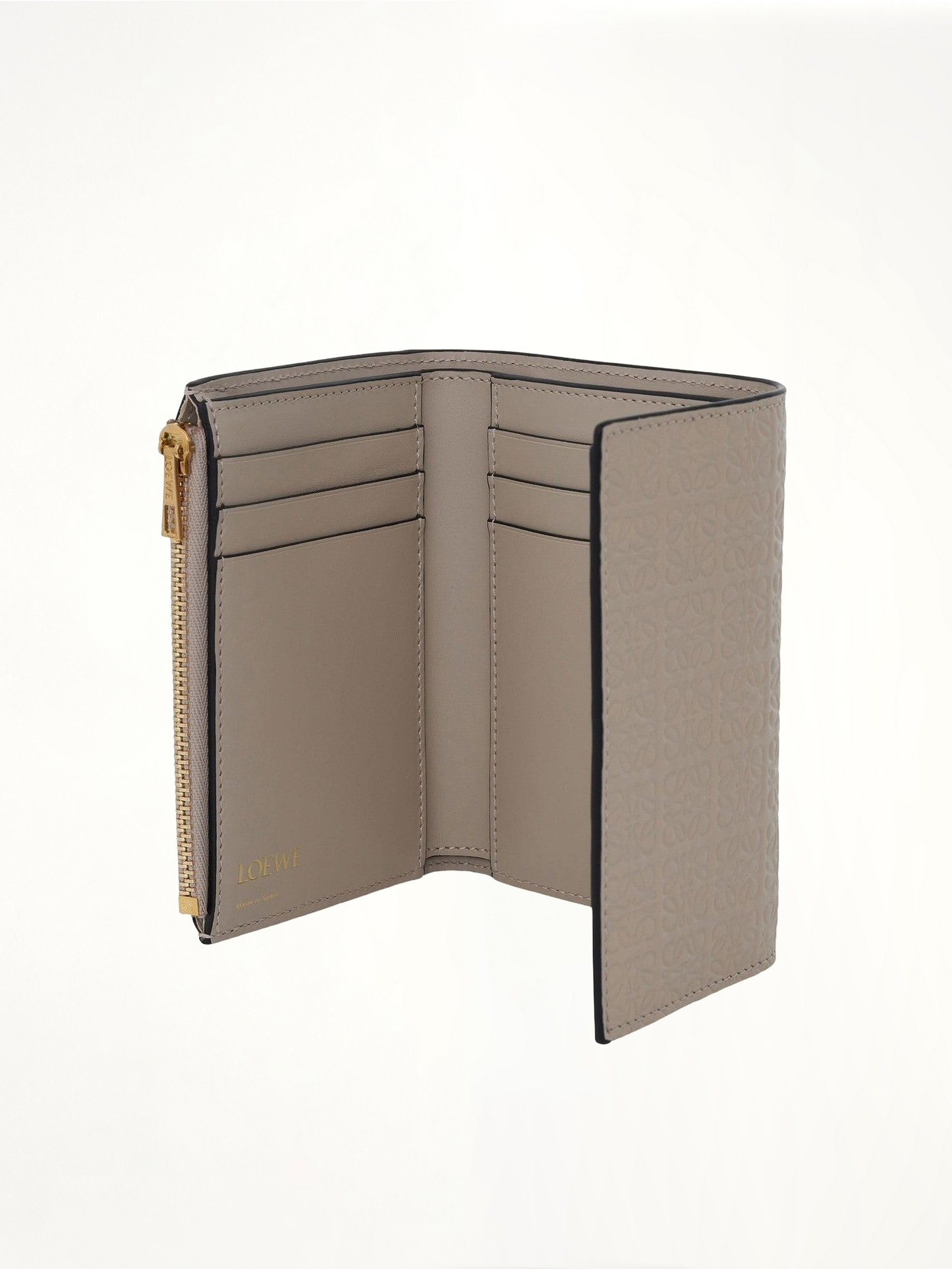 Repeat Small Vertical Wallet in Embossed Calfskin in Light Oat