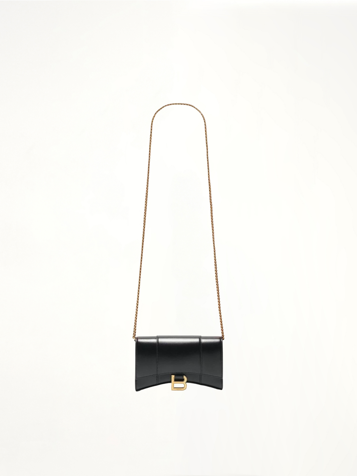 Hourglass Wallet On Chain in Black Smooth Leather