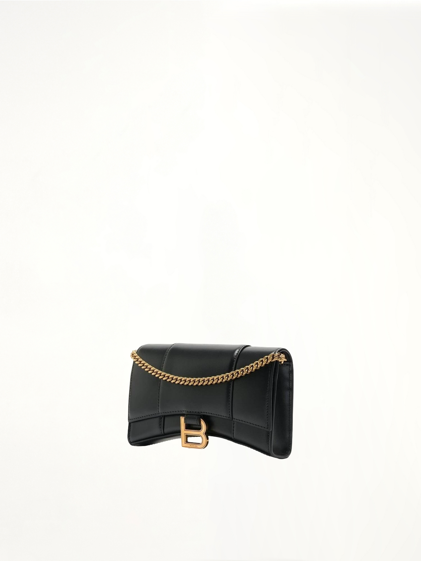 Hourglass Wallet On Chain in Black Smooth Leather