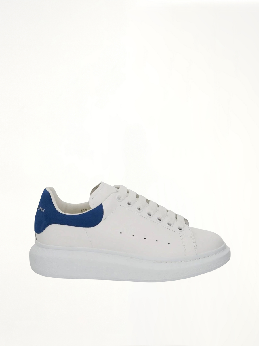 Larry Oversized Sneaker in White/Paris Blue Side View | ALEXANDER MCQUEEN