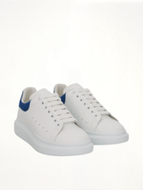 Larry Oversized Sneaker in White/Paris Blue Front View | ALEXANDER MCQUEEN