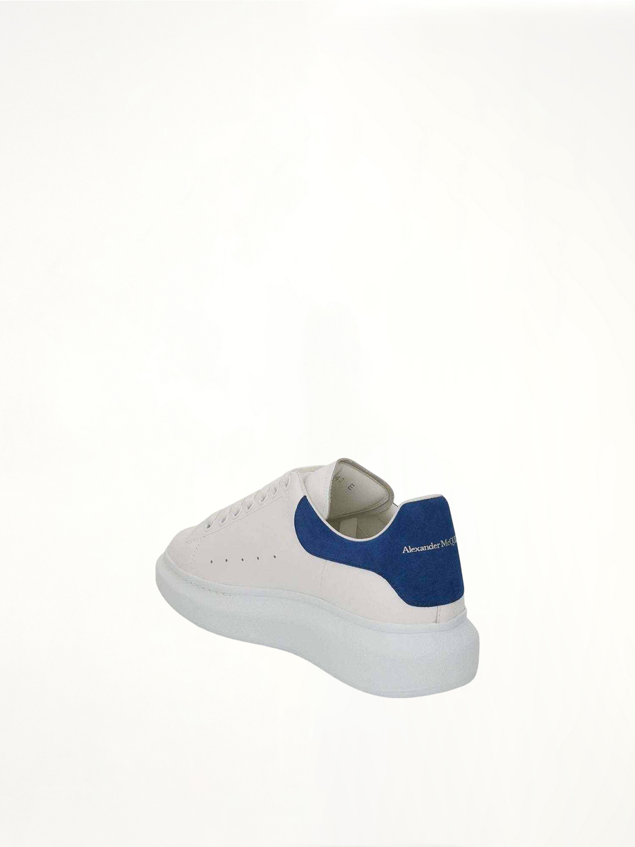 Larry Oversized Sneaker in White/Paris Blue Back View | ALEXANDER MCQUEEN