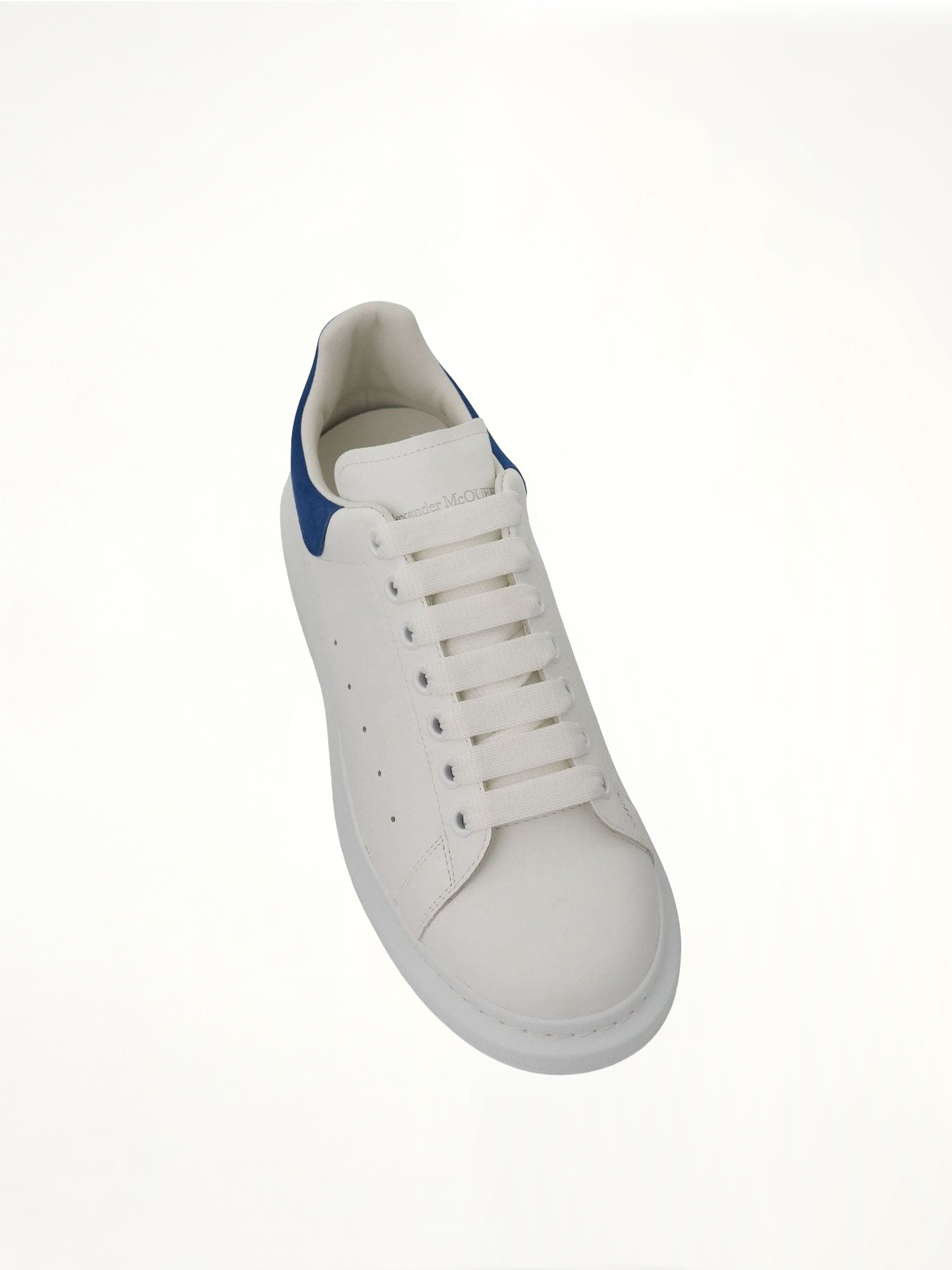 Larry Oversized Sneaker in White/Paris Blue Top View | ALEXANDER MCQUEEN
