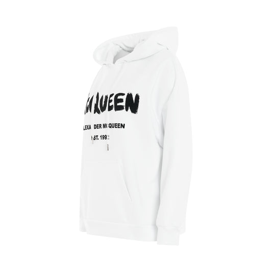 Graffiti Logo Print Hoodie in White/Black