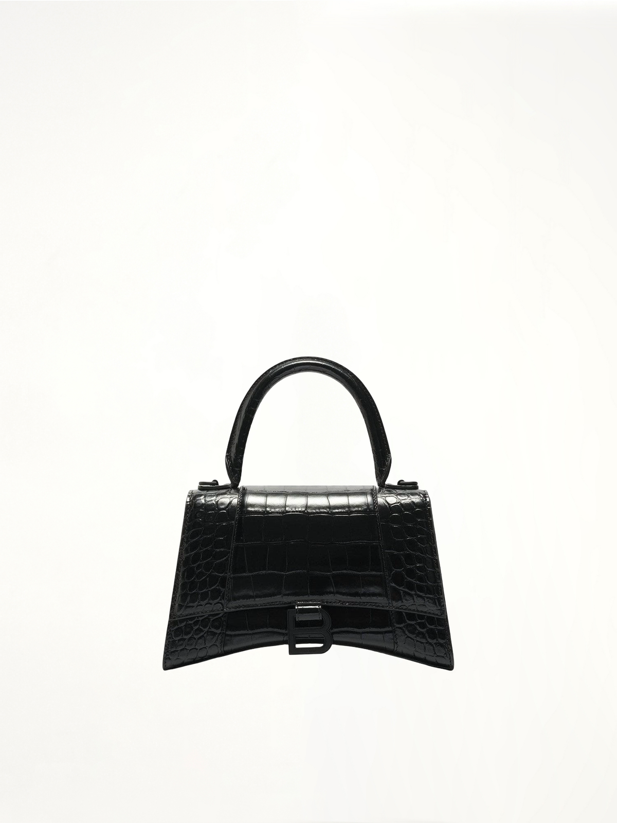 Hourglass Small Croco Embossed Bag in Black