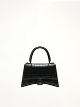 Hourglass Small Croco Embossed Bag in Black