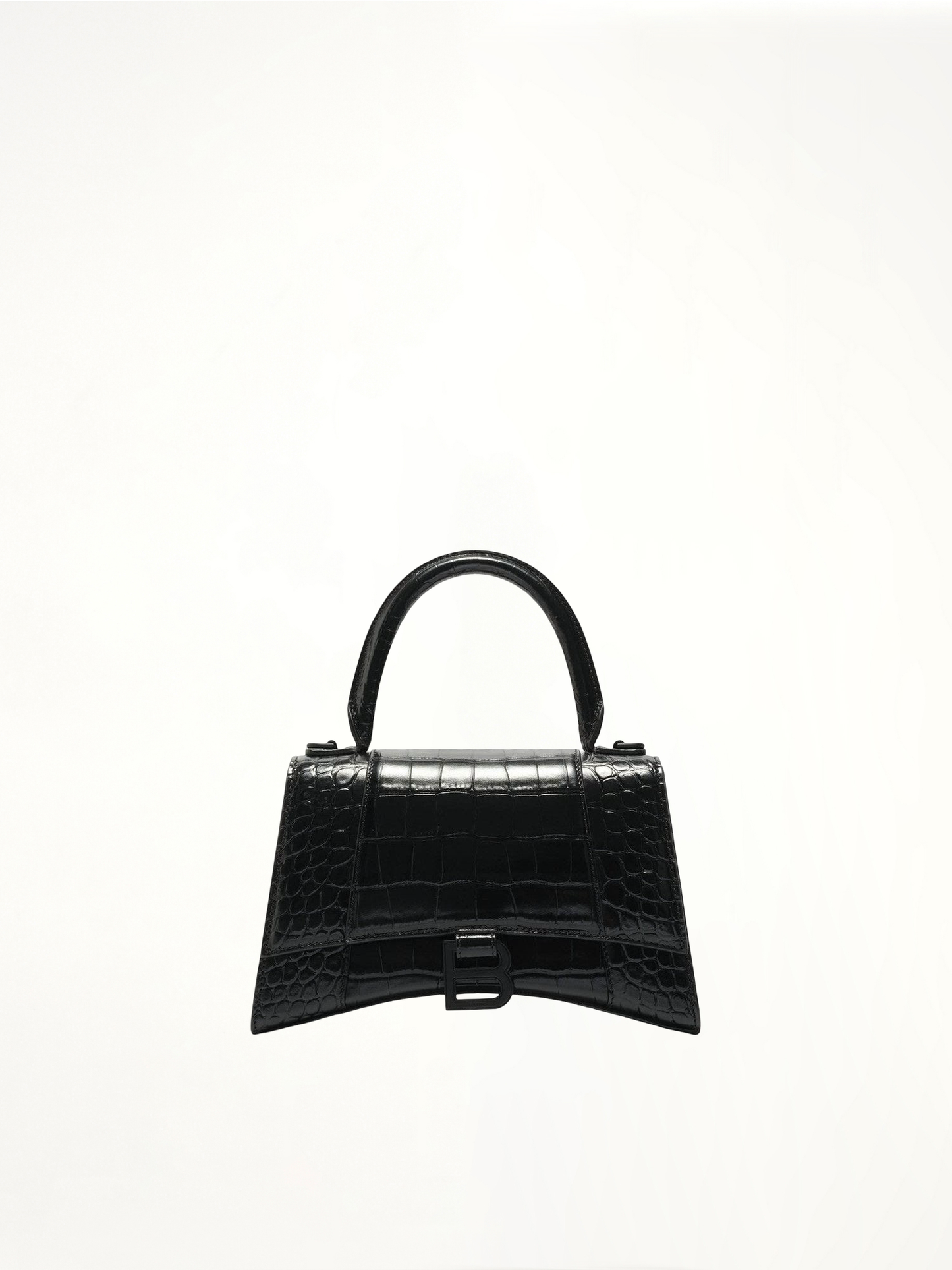 Hourglass Small Croco Embossed Bag in Black