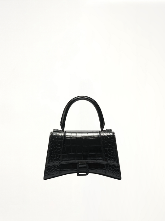 Hourglass Small Croco Embossed Bag in Black
