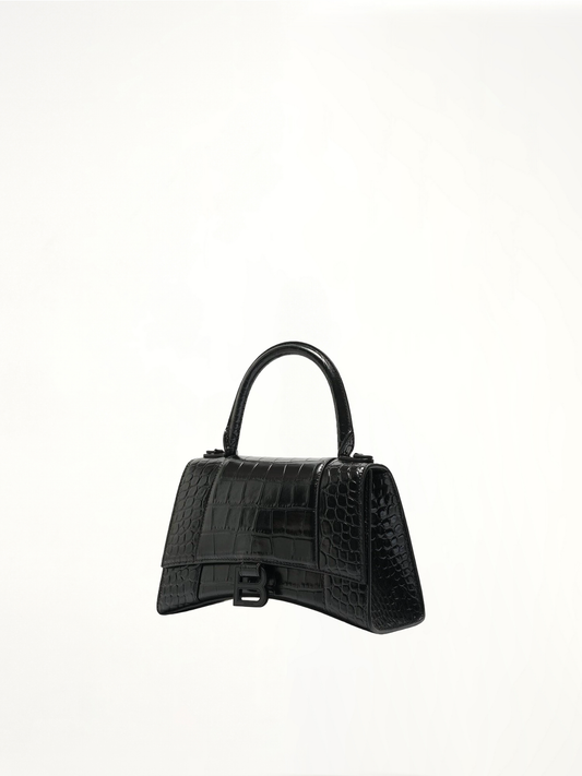Hourglass Small Croco Embossed Bag in Black