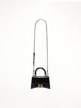 Hourglass XS Croco Embossed Bag in Black with Gold Plaque