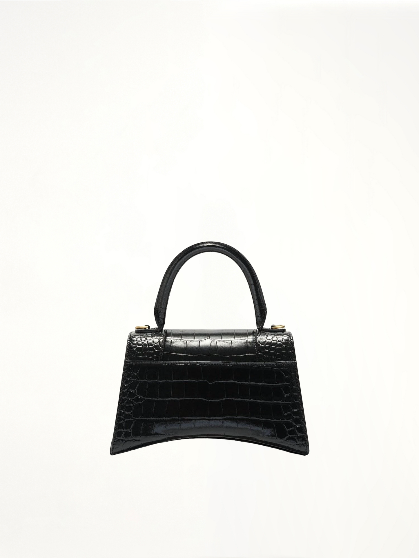Hourglass Small Croco Embossed Bag in Black with Gold Plague