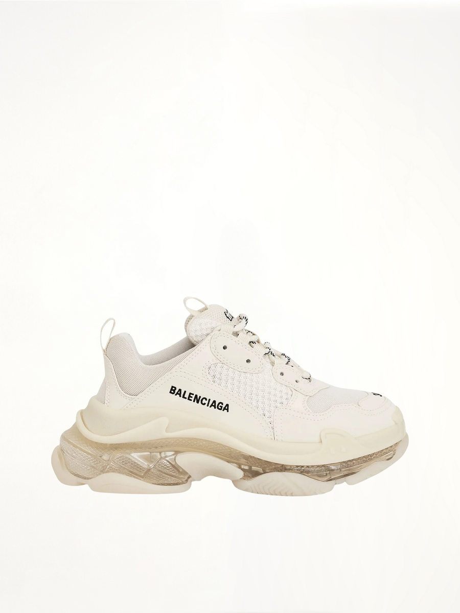 Triple S Clear Sole Sneakers in Light Beige Side View | BALENCIAGA