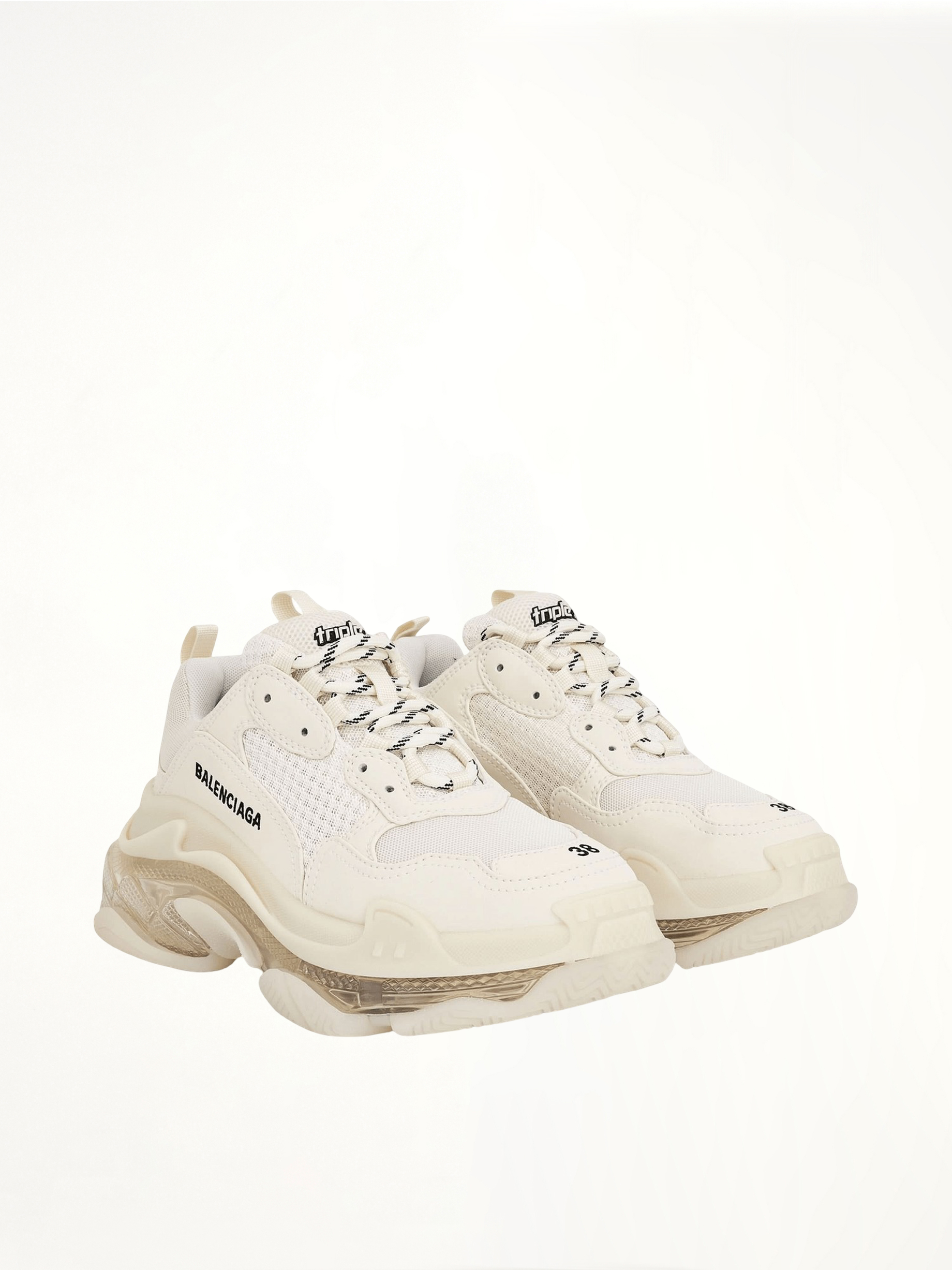 Triple S Clear Sole Sneakers in Light Beige Front View | BALENCIAGA