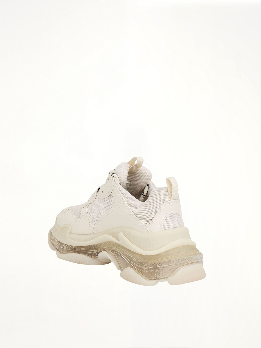 Triple S Clear Sole Sneakers in Light Beige Back View | BALENCIAGA