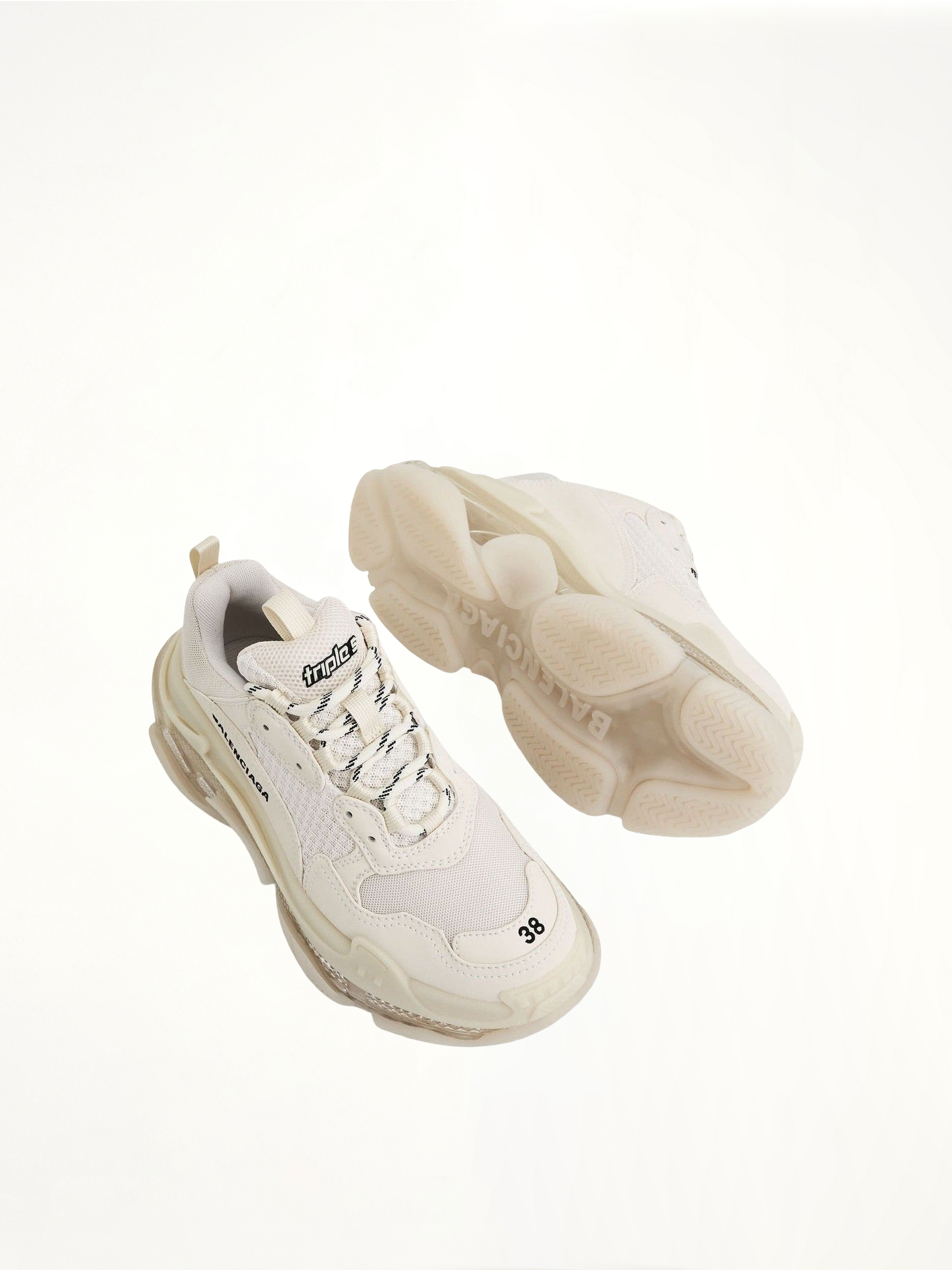 Triple S Clear Sole Sneakers in Light Beige Top View | BALENCIAGA
