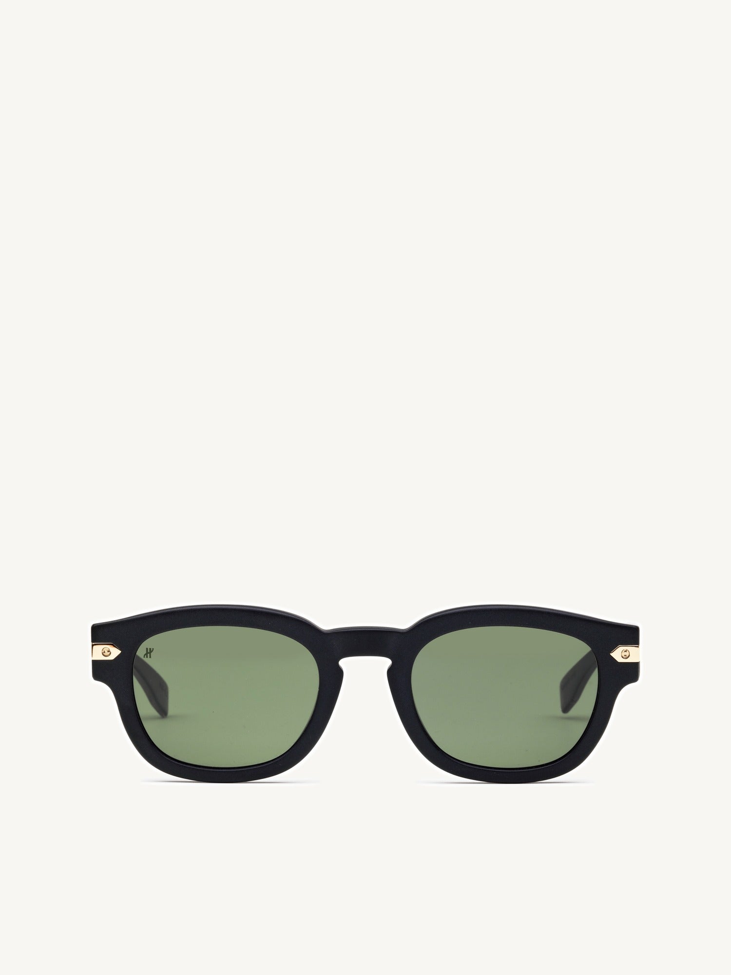 Black Matte Rounded Key Sunglasses with Green Lens