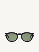 Black Matte Rounded Key Sunglasses with Green Lens