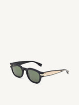 Black Matte Rounded Key Sunglasses with Green Lens