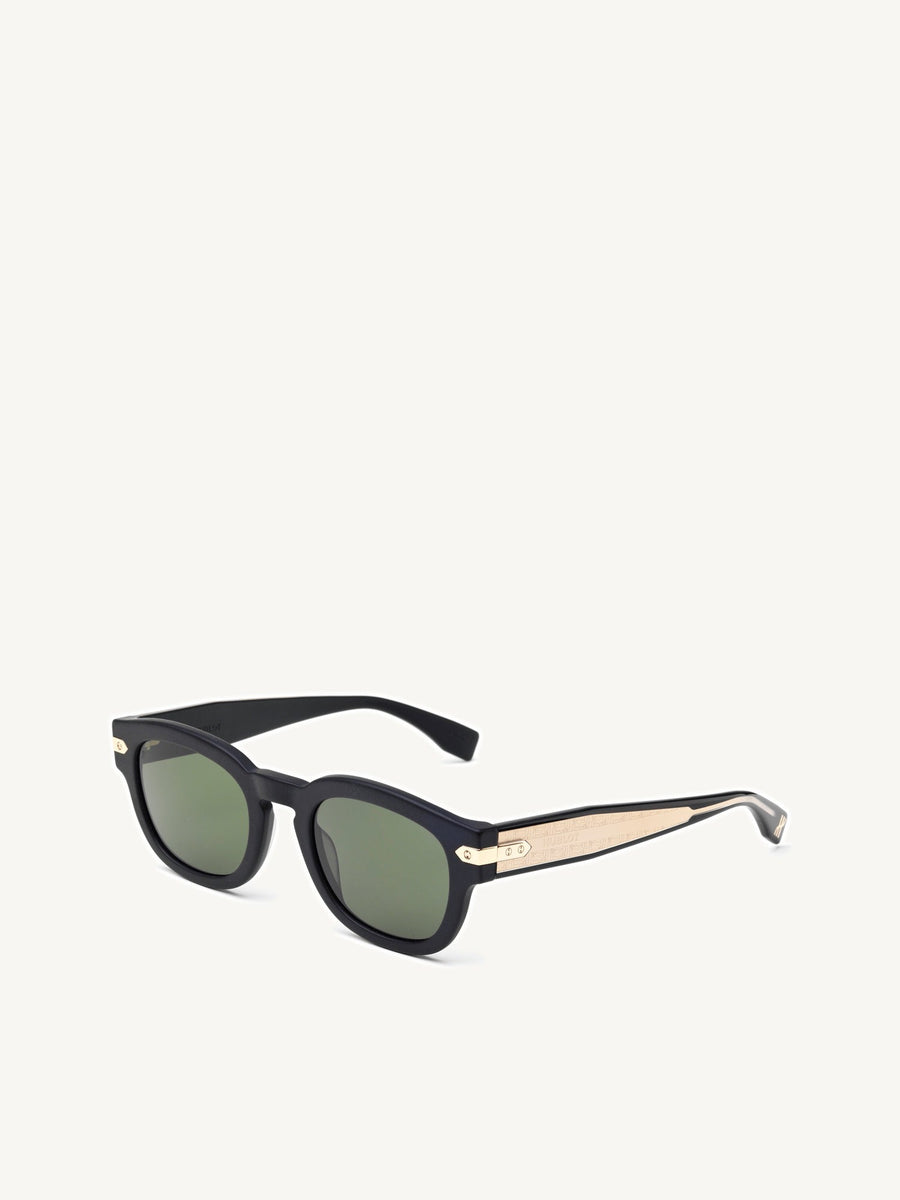 Black Matte Rounded Key Sunglasses with Green Lens