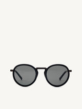 Black Matte Rounded Sunglasses with Solid Smoke Lens