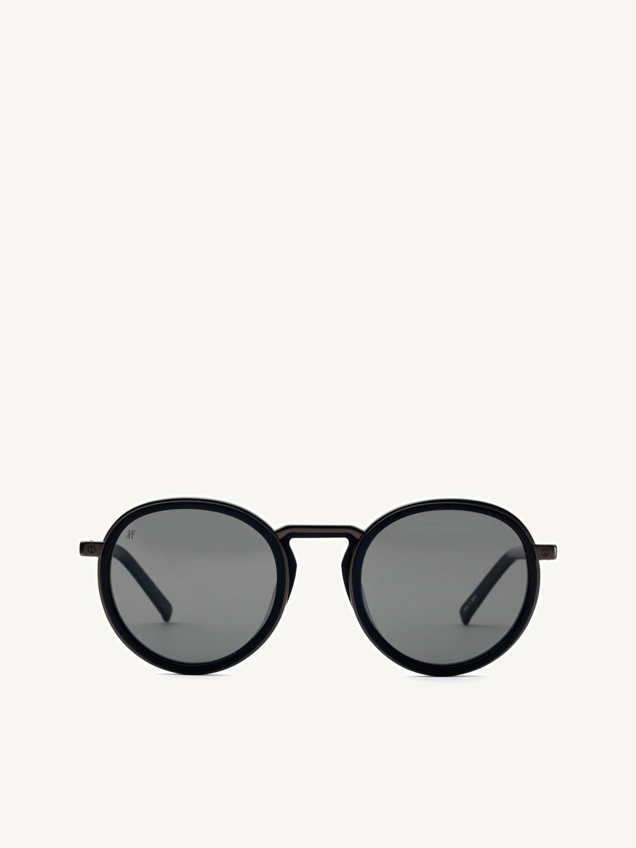 Black Matte Rounded Sunglasses with Solid Smoke Lens