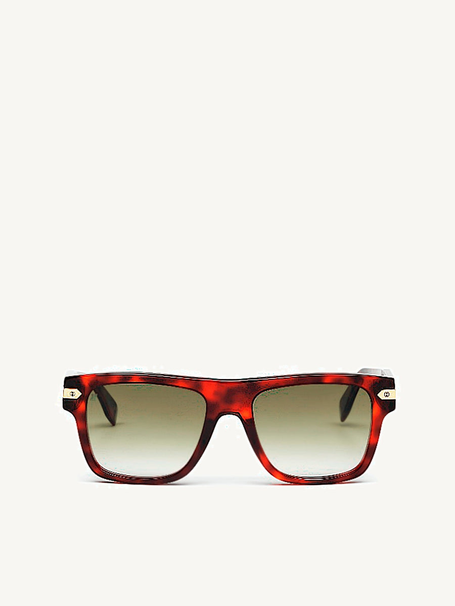 Brown Square Acetate Sunglasses with Gradient Gold Mirror Lens