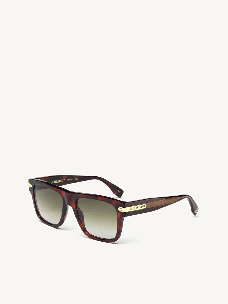 Brown Square Acetate Sunglasses with Gradient Gold Mirror Lens