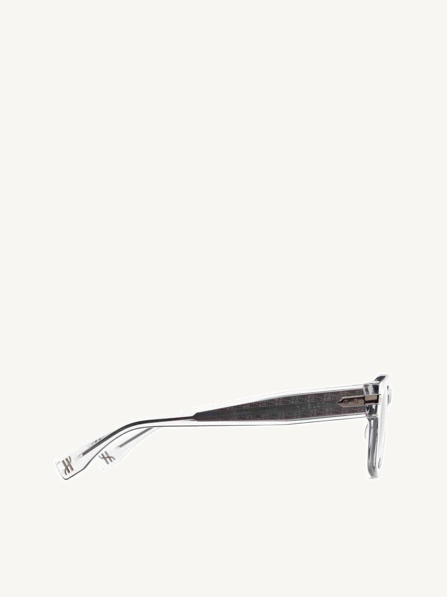 Crystal Grey Rounded Key Sunglasses with Solid Blue Lens