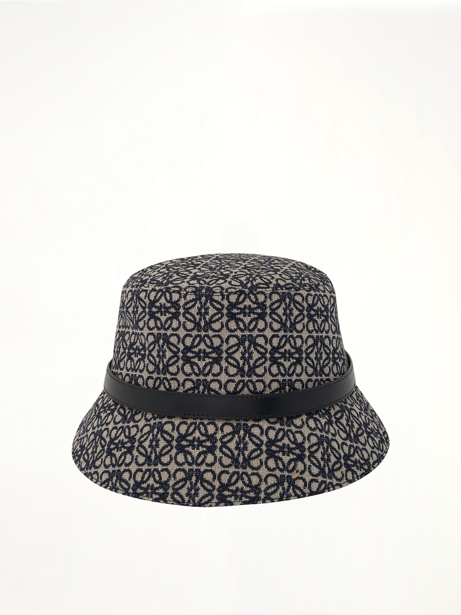 Anagram Jacquard and Calf Bucket Hat in Navy