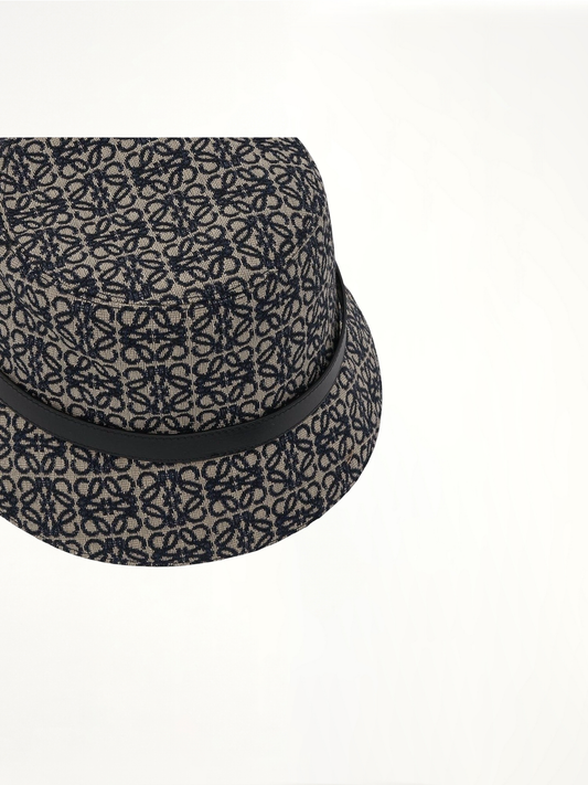 Anagram Jacquard and Calf Bucket Hat in Navy