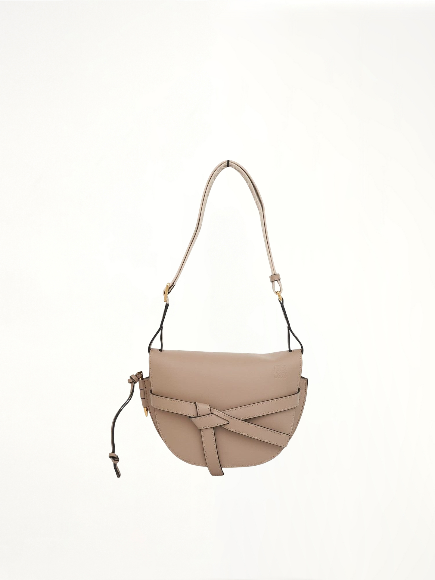 Small Gate Bag in Soft Calfskin and Jacquard Strap in Sand