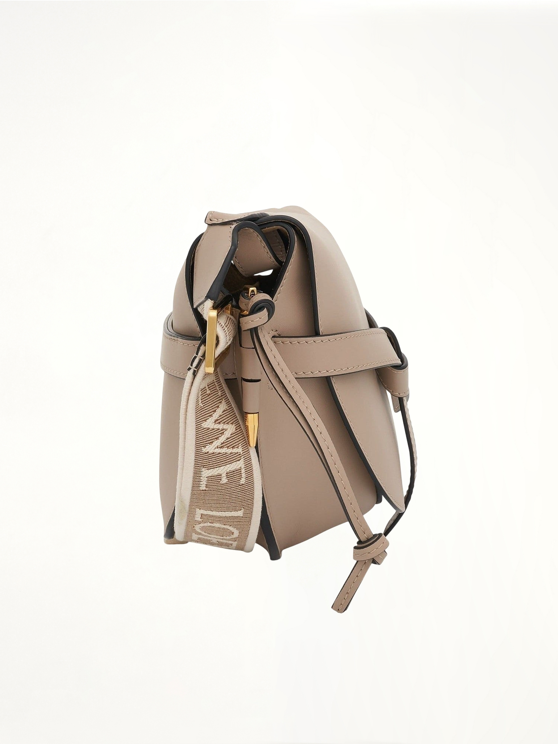 Small Gate Bag in Soft Calfskin and Jacquard Strap in Sand